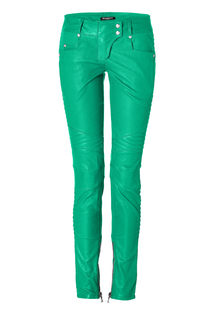 Wearing your green Balmain low rise leather biker pants - My Fashion Wants