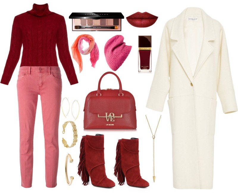 Burgundy sweater pink jeans white coat? - My Fashion Wants
